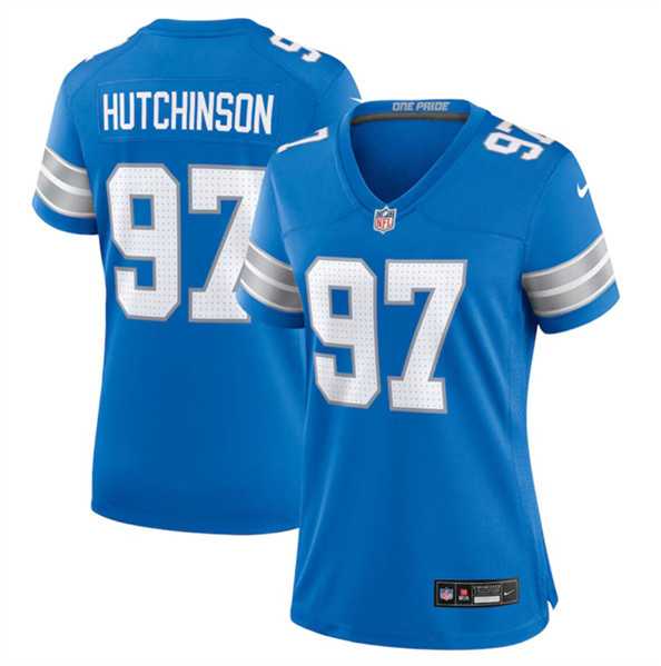 Womens Detroit Lions #97 Aidan Hutchinson Blue Stitched Jersey Dzhi